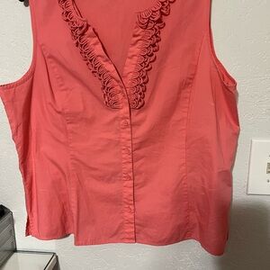Talbots Coral Ruffle Trim Blouse